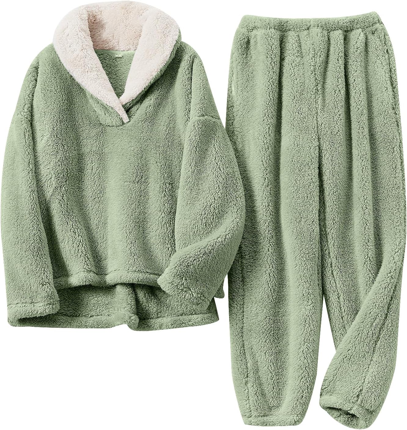 Fluffy Pajamas for Women Set Soft Comfy Fleece Pjs Pullover