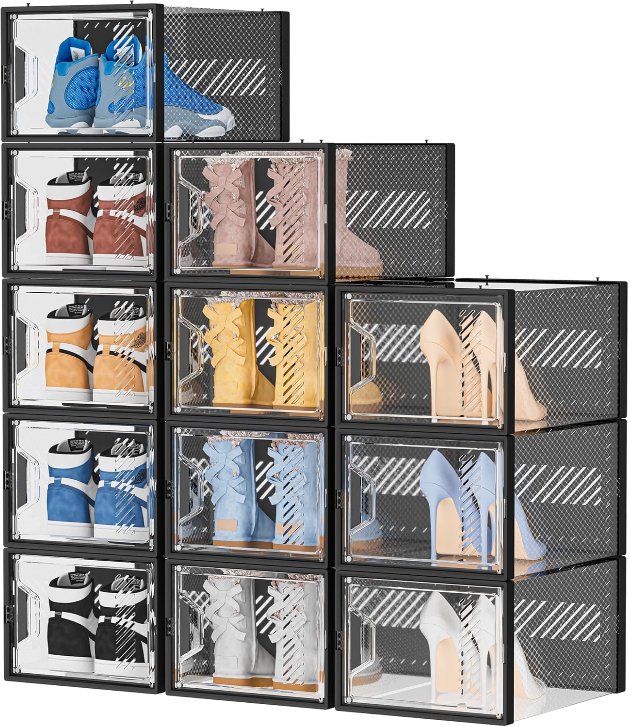 X-Large Shoe Organizer for Closet - 12 Pack Clear Storage Boxes