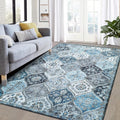 Area Rug 5x7 Moroccan Trellis Machine Washable - Vintage Blue/Grey