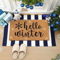 Hello Winter Door Mat Set - Coir Snowflake + Black White Stripe Rug