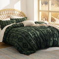 Bedsure Queen Size Comforter Set - Dark Green Tufted Boho Quilt Set
