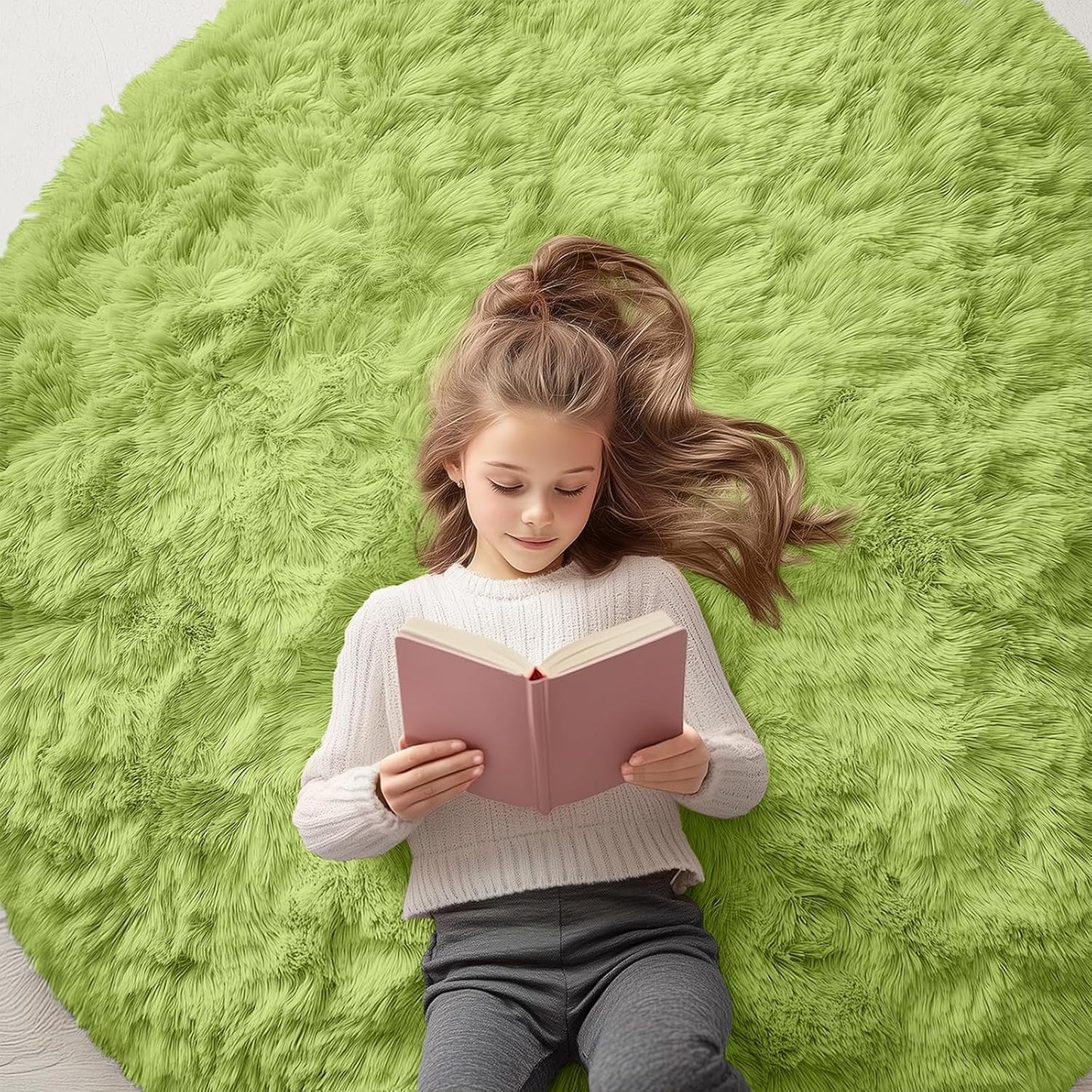 OLANLY Grass Green Round Rugs - Soft, Fluffy, and Machine Washable