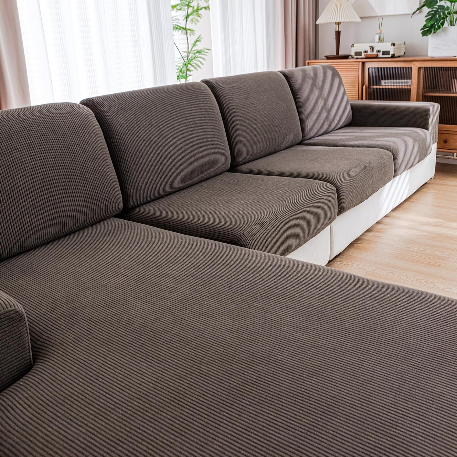 Couch Cushion Covers for Sectional and L Shaped Sofas, Brown