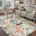 Beige Area Rug 5x7 Floral Washable Low Pile - Soft, Non Slip