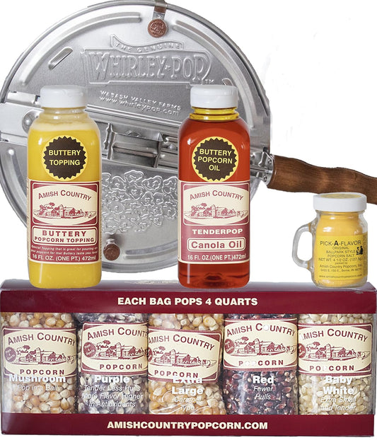 Amish Country Popcorn Whirley Pop Stovetop Gift Set Delight