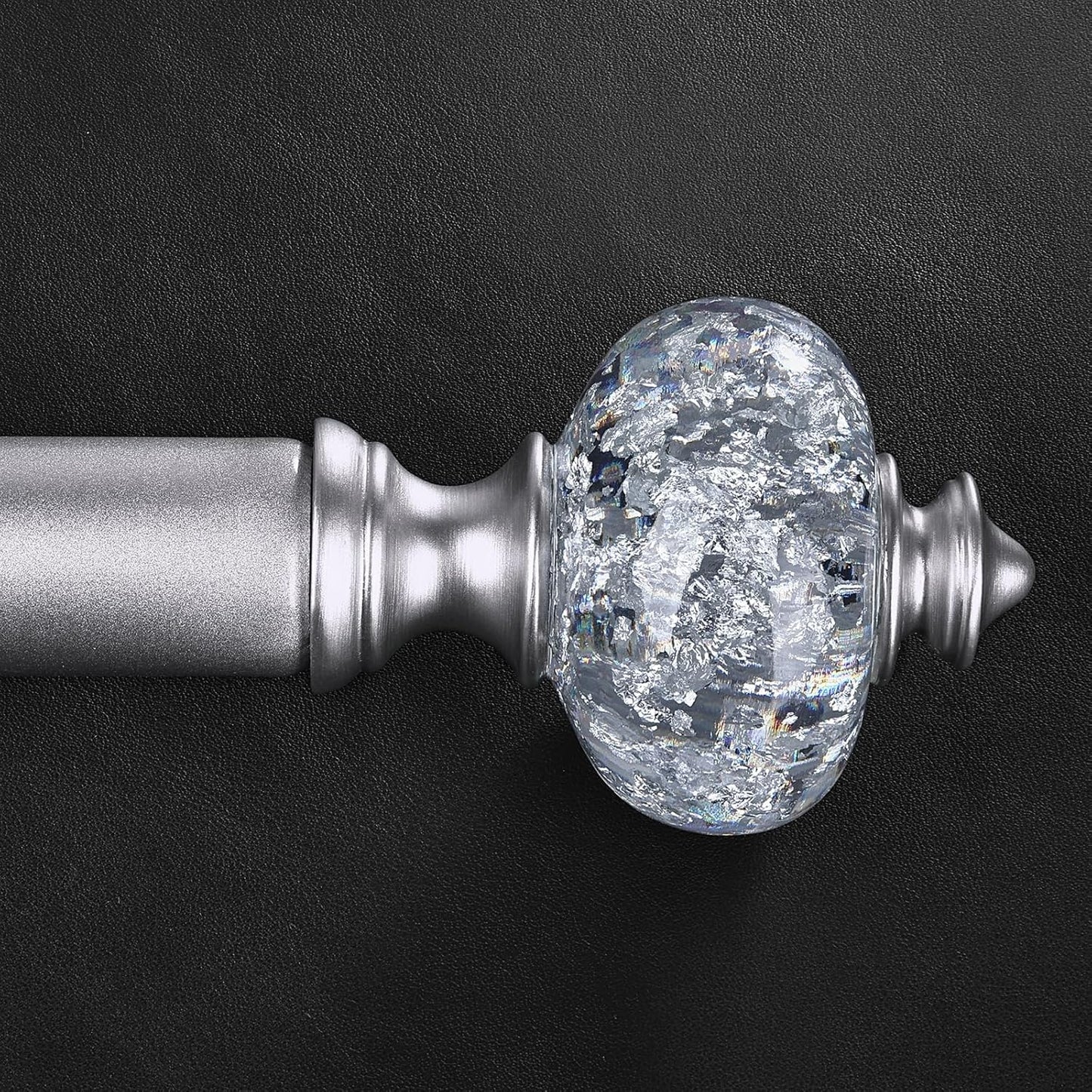 Silver Curtain Rod for Windows 48 to 84 Inches with Crystal Finials