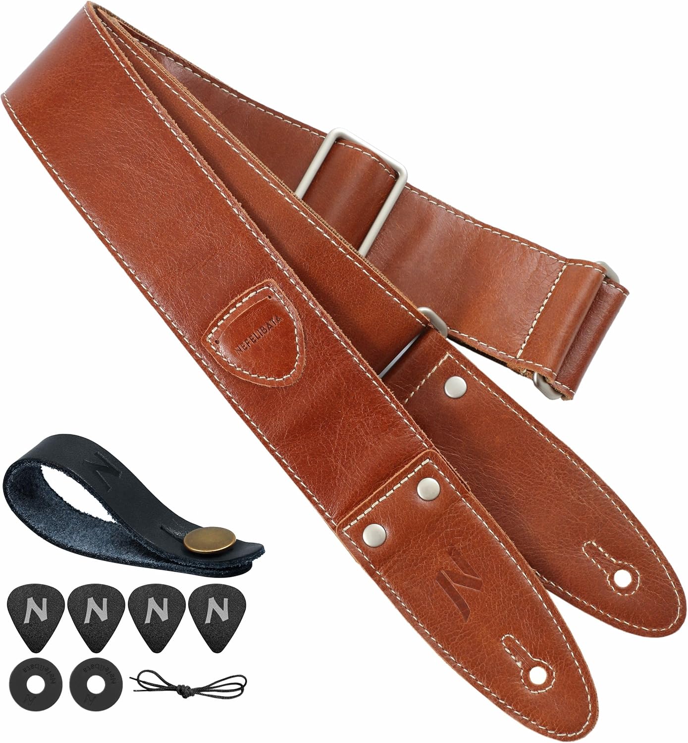 Premium 2 Full Grain Leather Guitar Strap + Accessories by Nefelibata