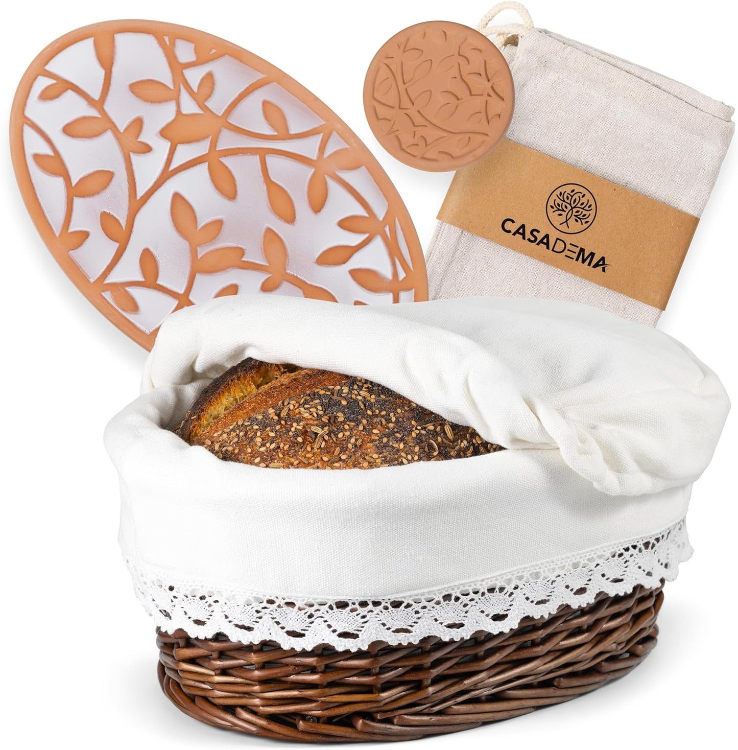 Bread Warmer Basket with Warming Stone for Serving Bread