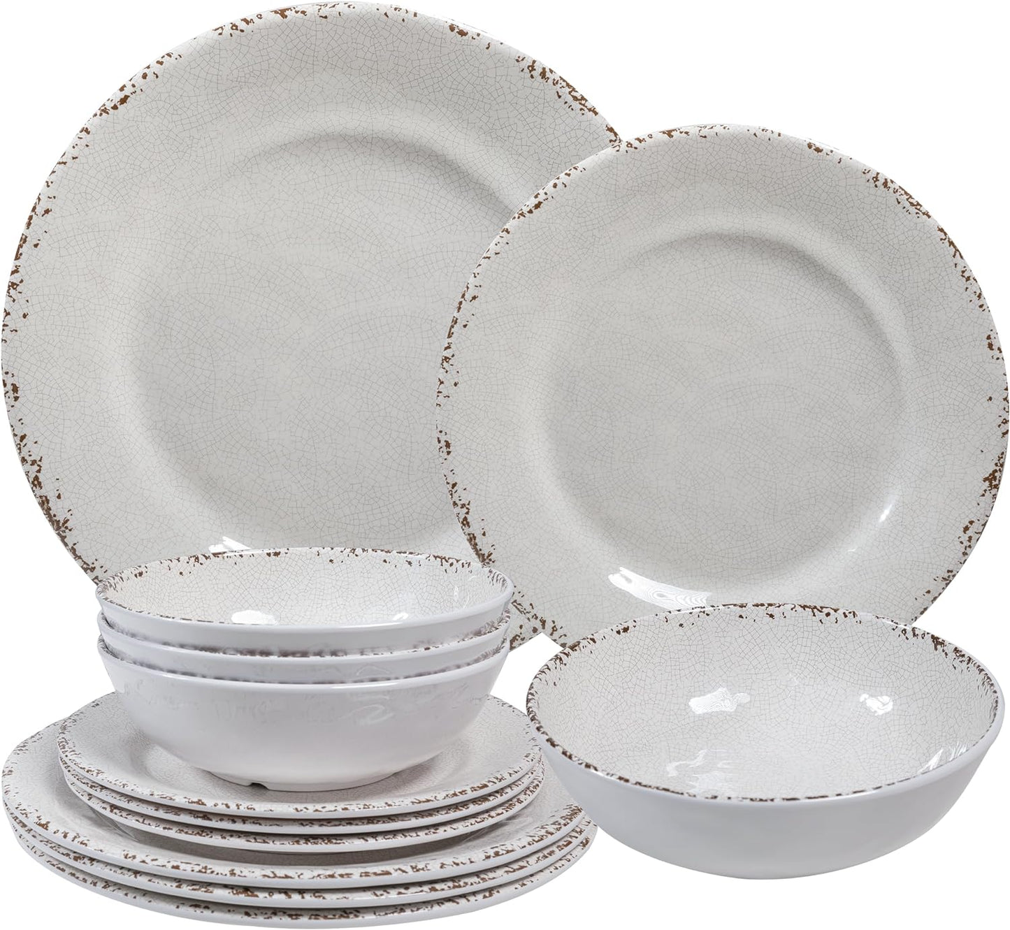 Farmhouse Melamine Dinnerware Set for Casual Dining and Outdoor Use