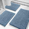 Denim Blue Chenille Bath Rug Set 3 Piece - Plush Absorbent Mats