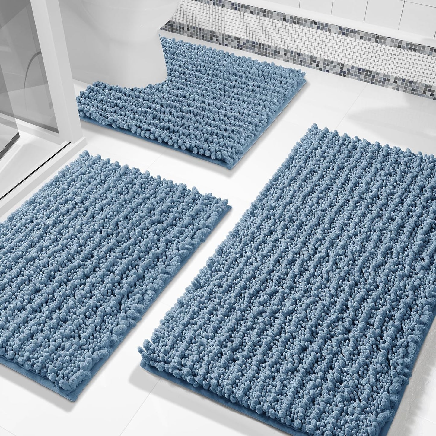 Yimobra Bathroom Rug Set 3 Piece - Ultra Absorbent Chenille Mats