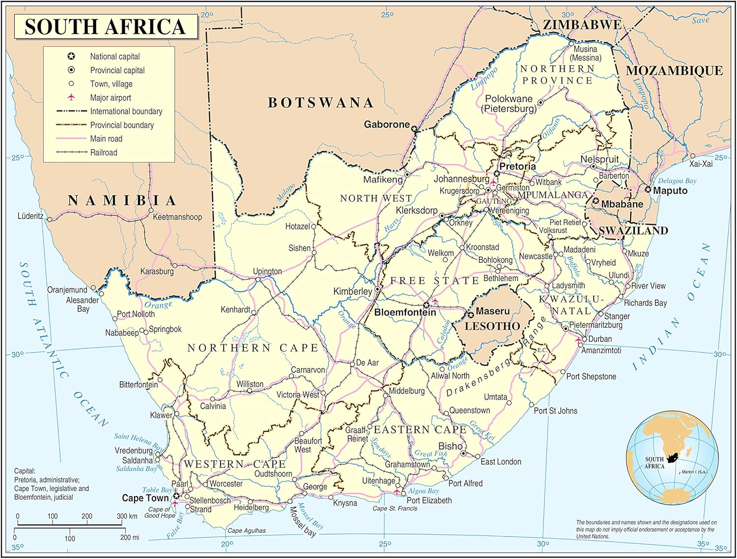 South Africa Detailed Map Poster - Large & Laminated