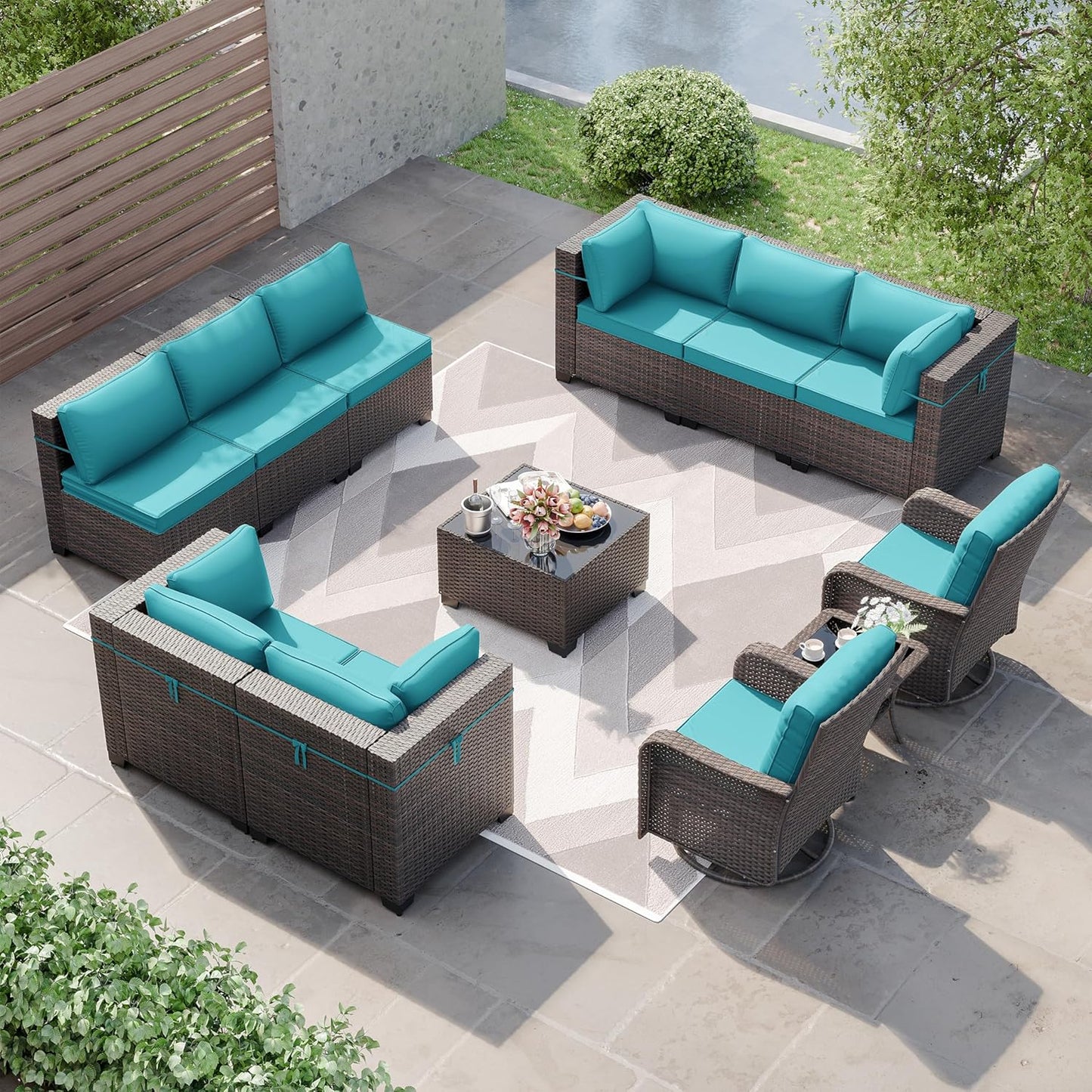 Kurapika 12 Pieces Rattan Wicker Patio Furniture Set for Outdoors