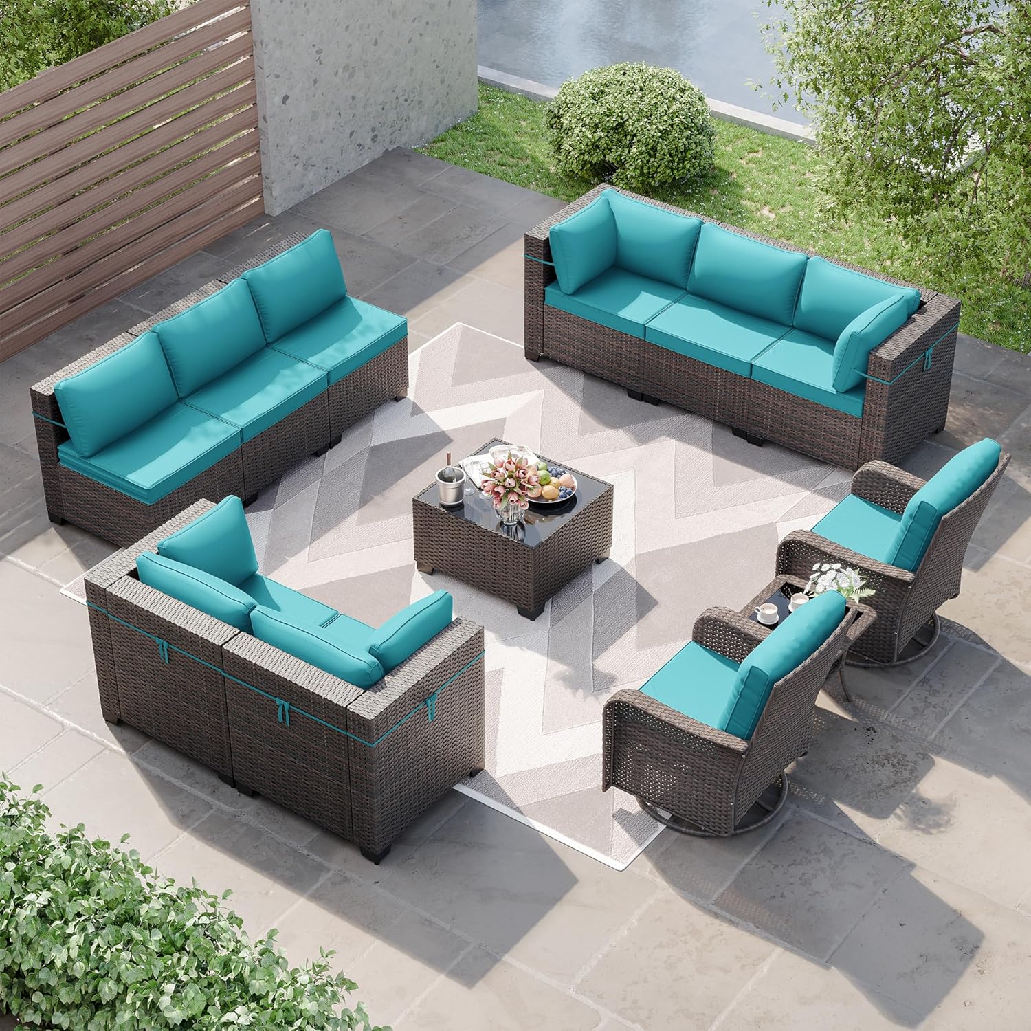 Kurapika 12 Pieces Rattan Wicker Patio Furniture Set for Outdoors