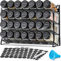 Spice Rack Organizer for Cabinet with 28 Glass Jars - Space-Saving