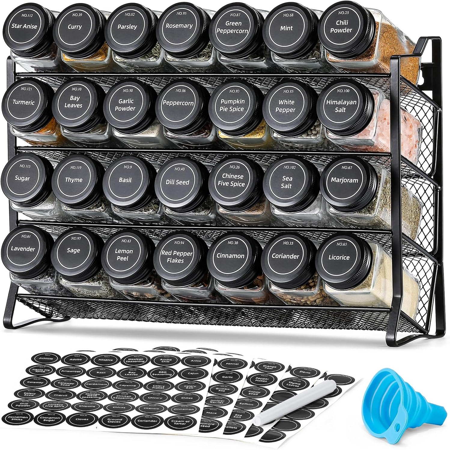 Spice Rack Organizer with 28 Empty Jars for Kitchen Storage
