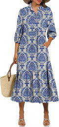 Women Summer Dress 100% Rayon V Neck Puff Sleeve Maxi - Lightweight