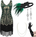 BABEYOND Womens Flapper Dresses Set 1920s V Neck Beaded Fringed Dress