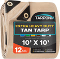 10 ft x 10 ft Extra Heavy-Duty Tan Poly Tarp - 12 Mil Waterproof