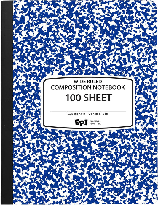 48-Pack EPI Wide Ruled Marble Composition Notebook, Blue