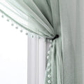 Linen Look Pom Pom Tasseled Sheer Curtains for Living Room