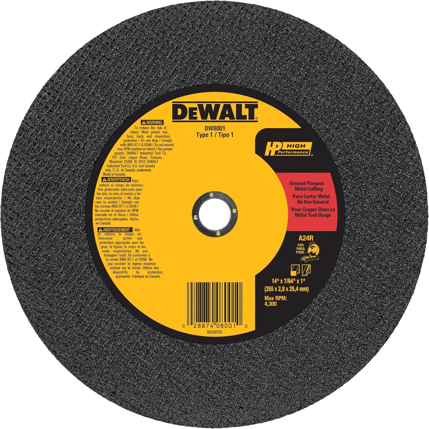 DEWALT 14 Metal Cut-Off Wheel for Precision Cuts