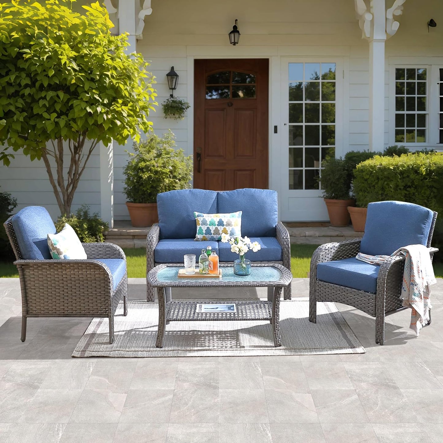 ovios 4 Pieces Patio Furniture Set for Outdoor Comfort