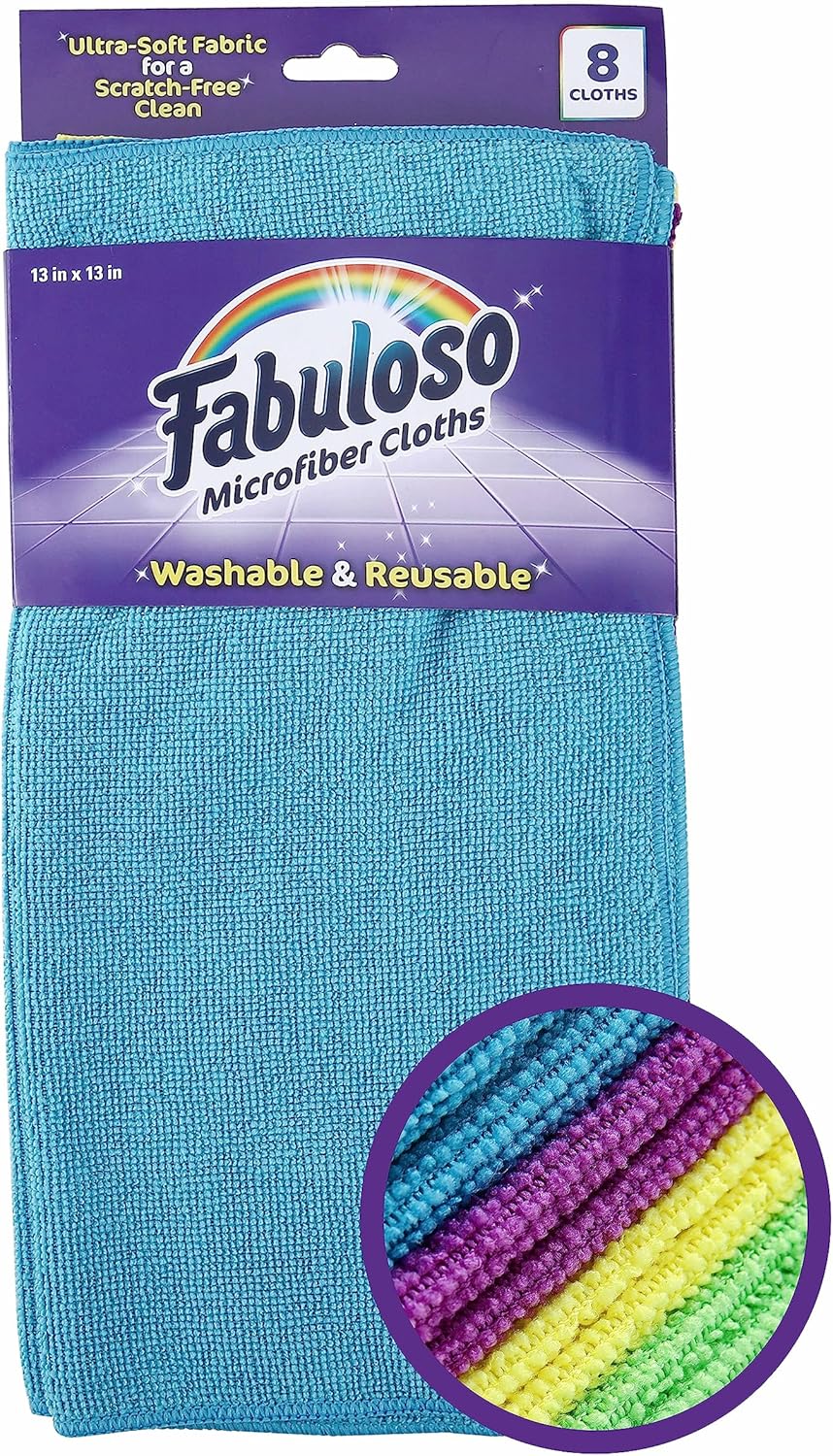 Lint-Free Rainbow Microfiber Cloths - 8 Ct Pack