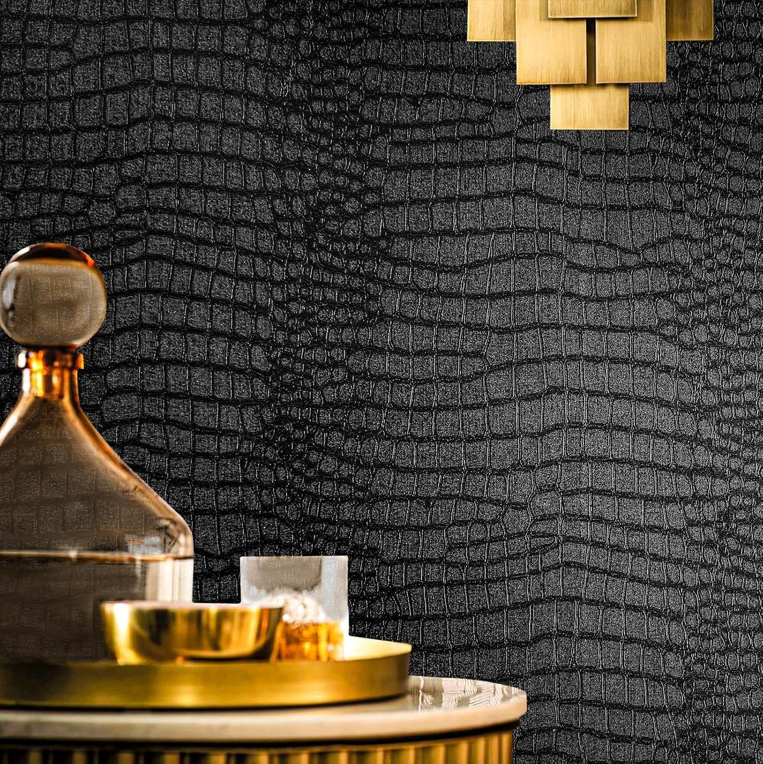 Black Peel and Stick Wallpaper for Cabinets and Home Decor