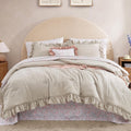 King Comforter Set Ruffle Beige Bedding - Shabby Chic Farmhouse