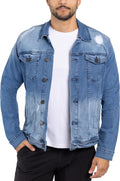 X RAY Mens Denim Jacket Washed Ripped Distressed - Casual Trucker This