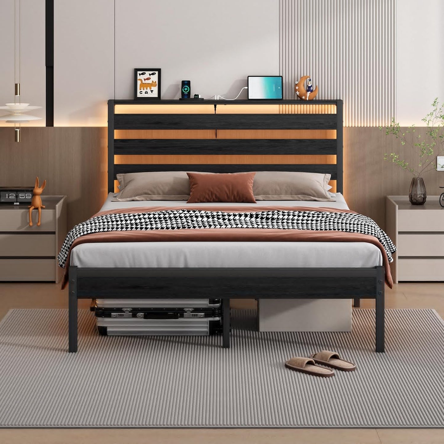14 Inch Classic Metal Platform Bed Frame with USB Charging Station