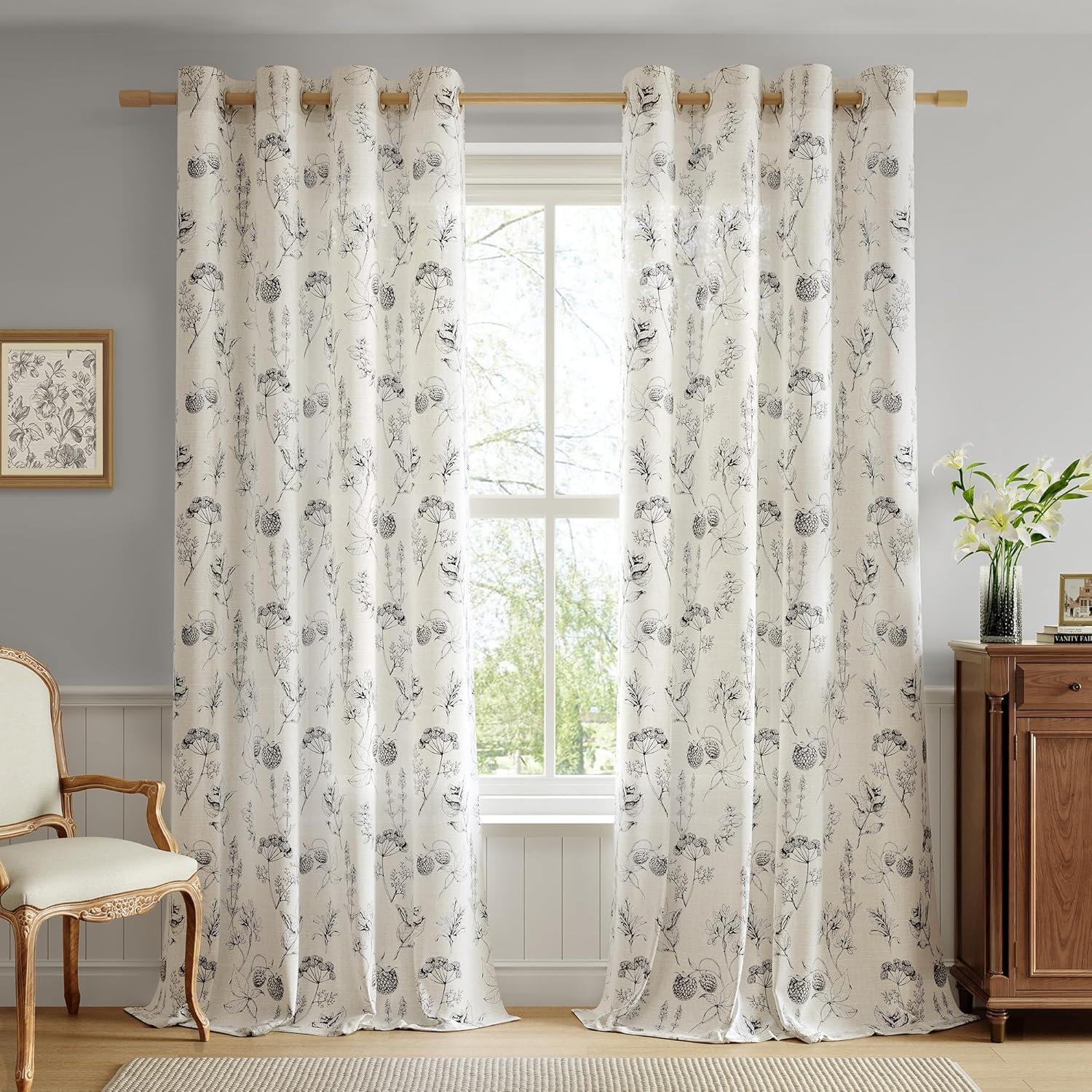 FMFUNCTEX Linen Curtains with Floral Pattern for Elegant Spaces