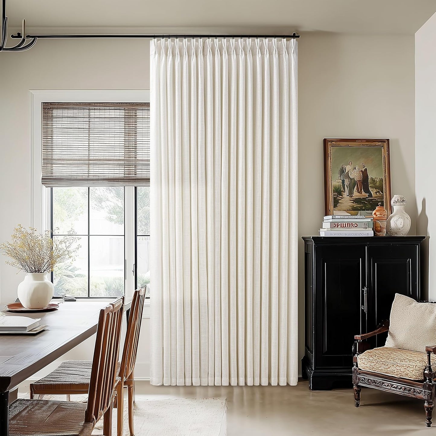 Pinch Pleat Linen Curtains 100 x 90 Inches for Patio Doors