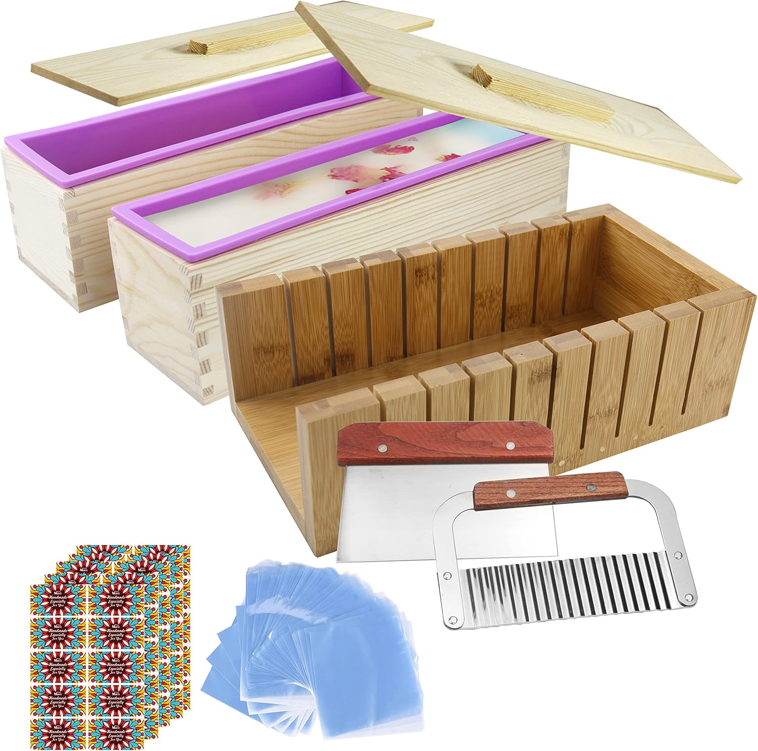 Silicone Soap Molds Set with Wooden Cover for Crafting