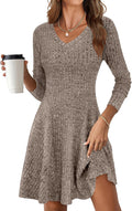 ANRABESS Ribbed V Neck Sweater Dress - Casual Knee-Length Fit