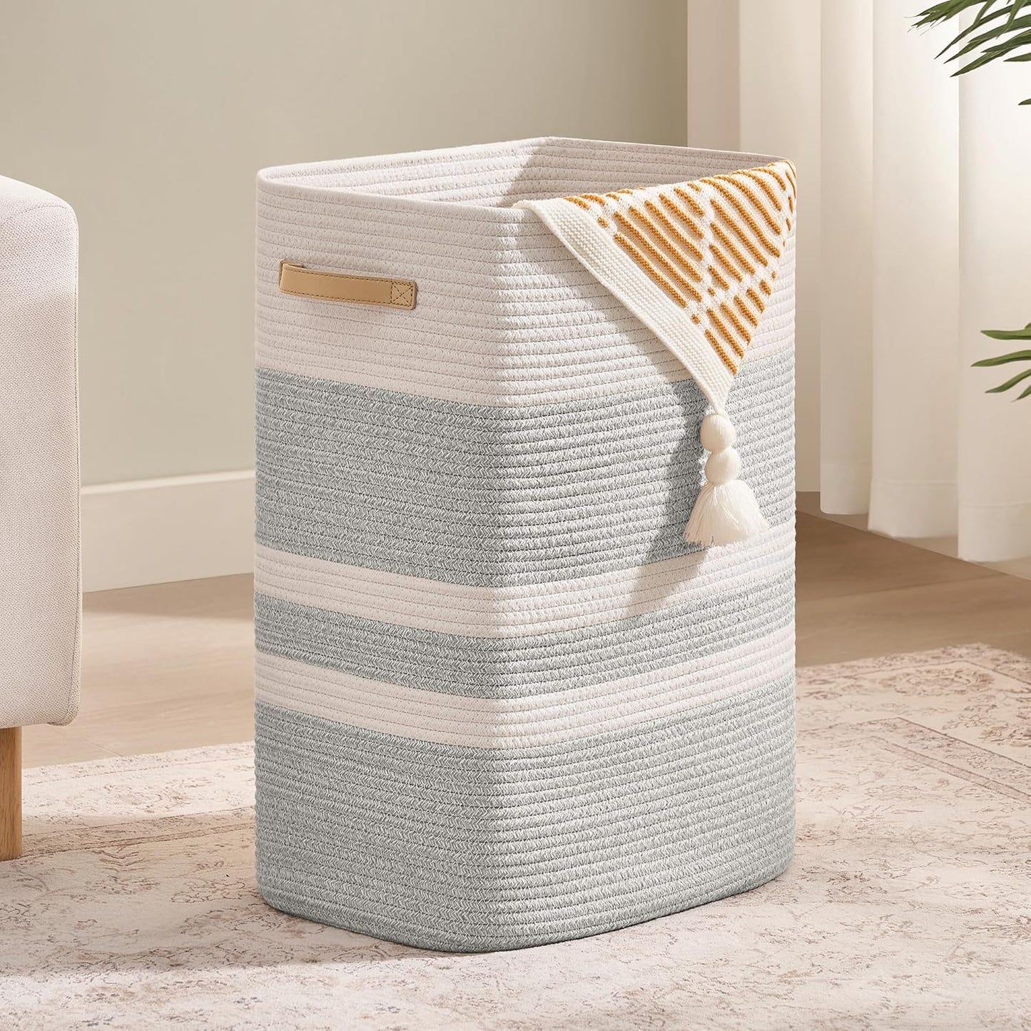 Laundry Hamper with Leather Handles for Stylish Storage Needs