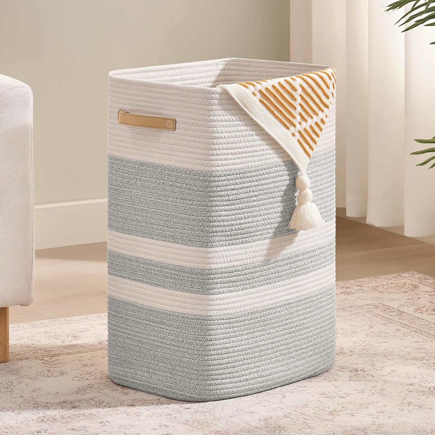 Laundry Hamper with Leather Handles for Stylish Storage Needs