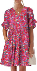 Trendy Ruffle Short Sleeve V Neck A Line Mini Beach Dress