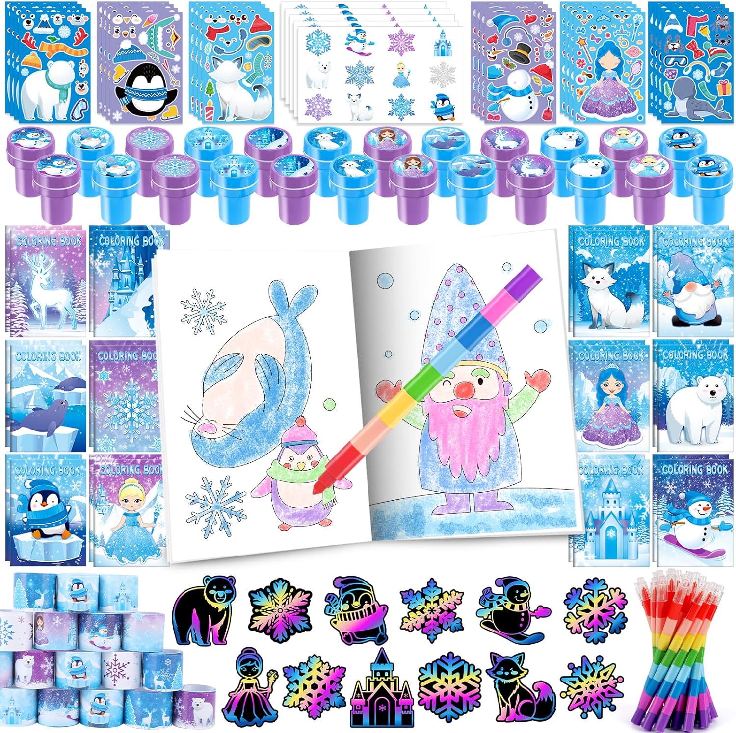 384pcs Frozen Party Favors Set for Kids Winter Snowflake Fun