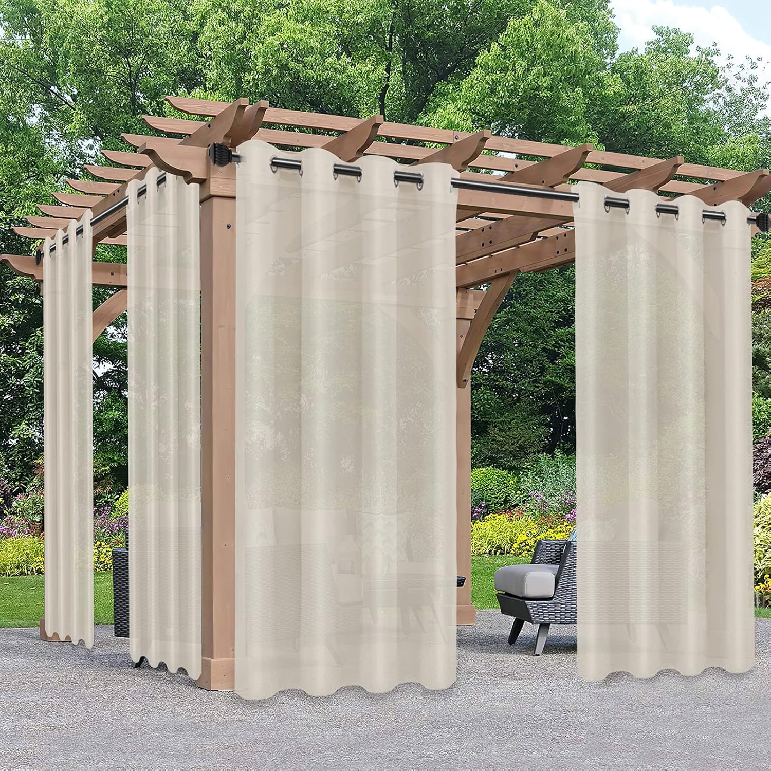 PureFit Sheer Outdoor Curtains for Patio, Waterproof & Fade Resistant