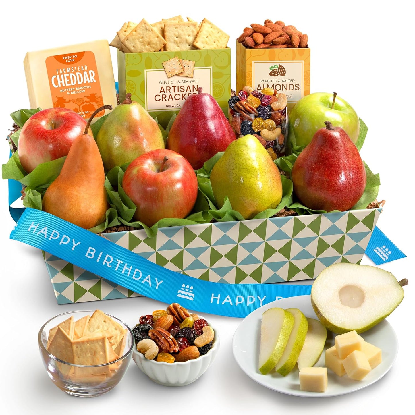 Fruitfully Classic Happy Birthday Fresh Fruit Basket with Cheese