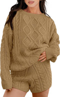 ANRABESS Women 2 Piece Cable Knit Sweater Shorts Set