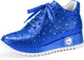 Women's Fashion Glitter Platform Wedge Sneakers - Sparkly High Top is
