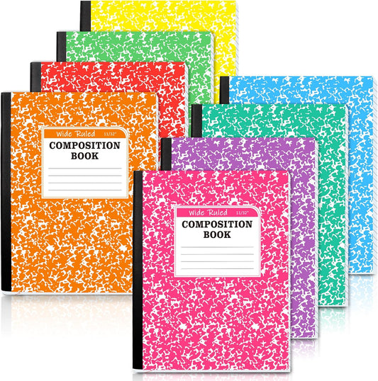 8 Pack Pastel Composition Notebooks - Cute & Wide Ruled