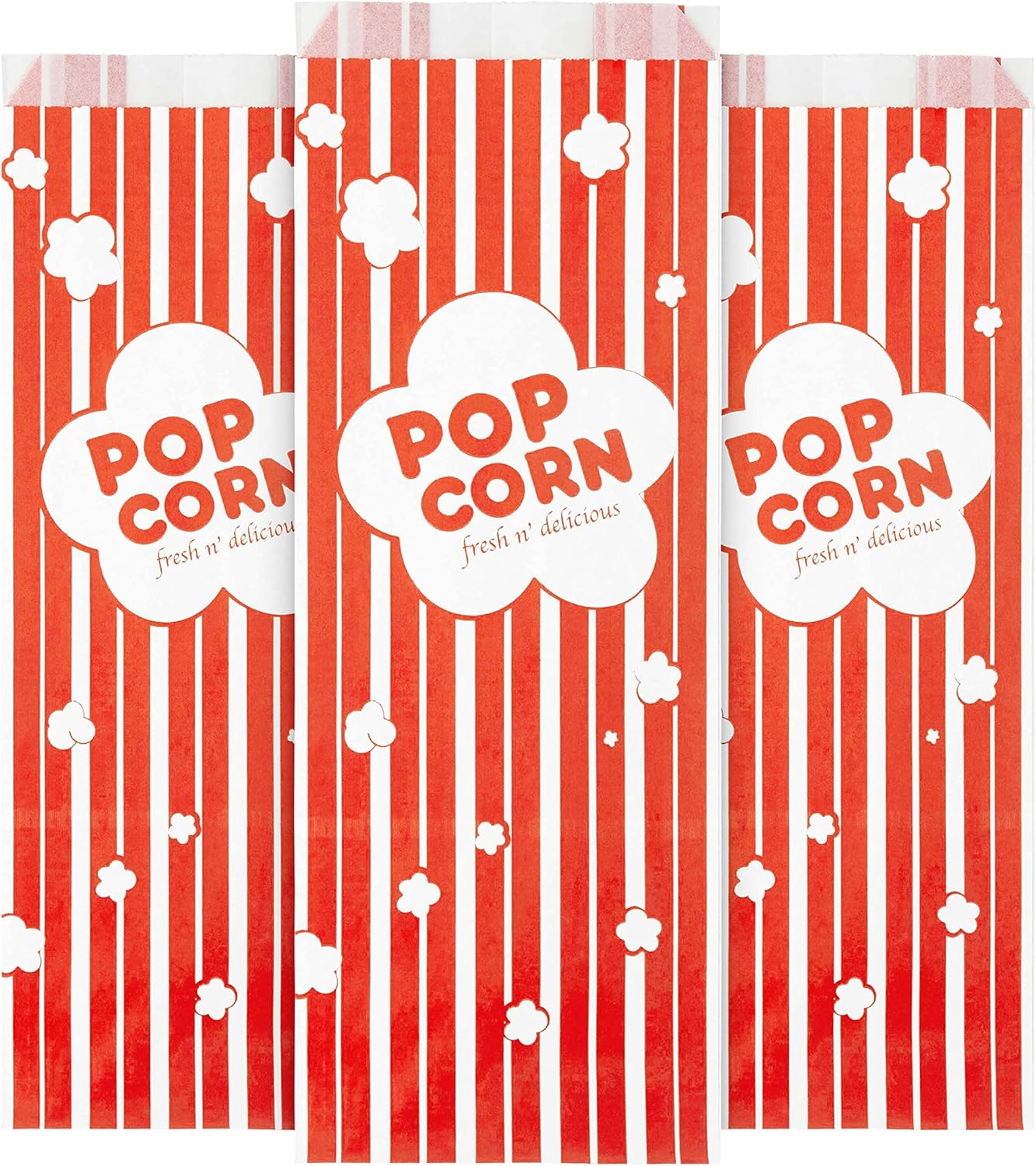 100 Pack Large Red & White Popcorn Bags - Perfect for Parties & Movie Nights!