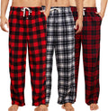 Mens Fleece Pajama Pants 3 Pack - Warm Plaid Lounge Bottoms