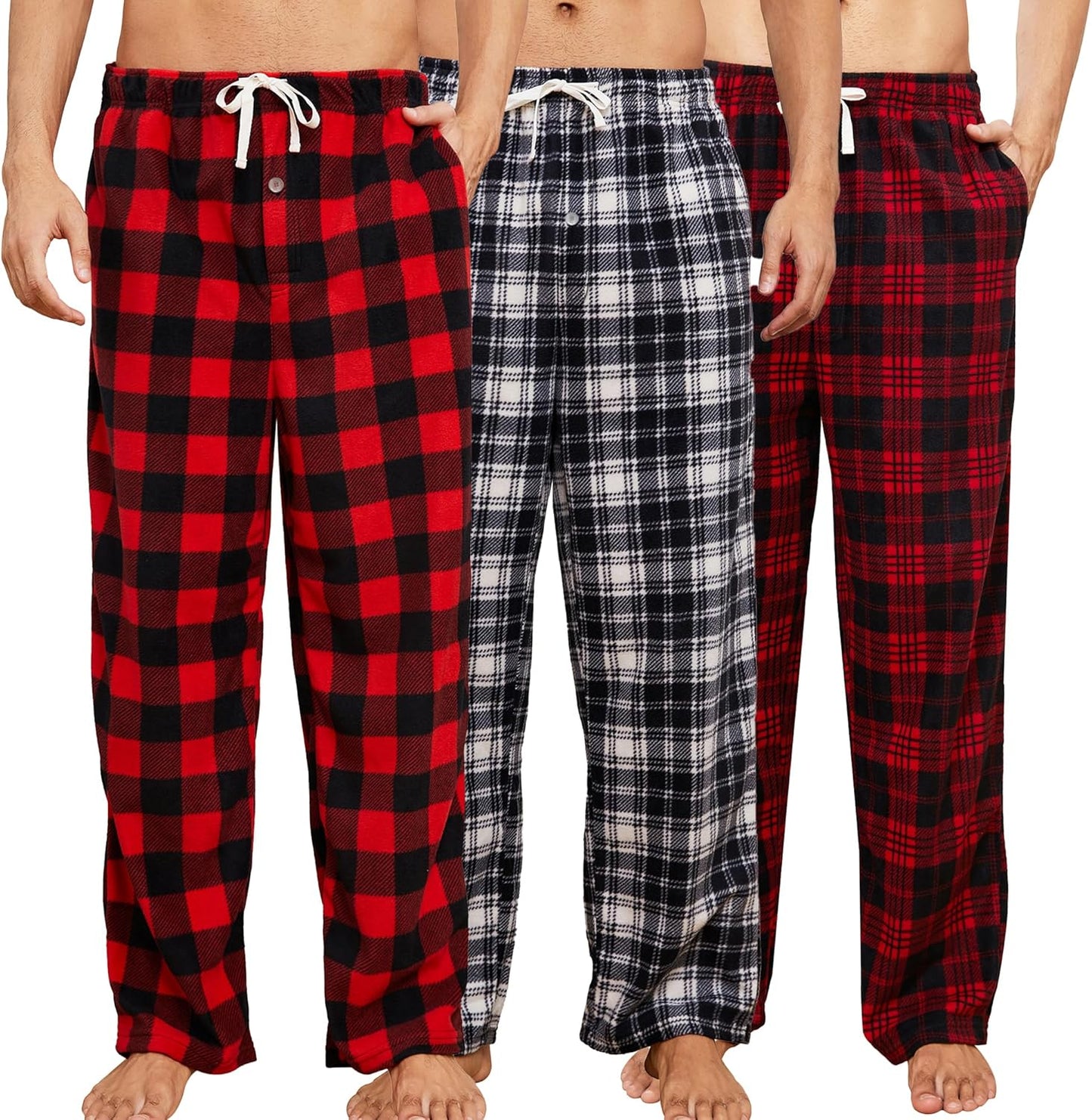 U2SKIIN Fleece Pajama Pants for Men - Soft Plaid Lounge Bottoms