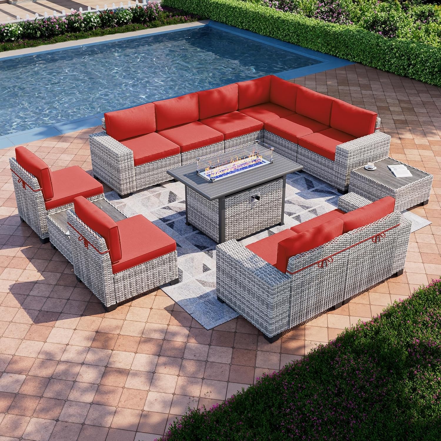 13-Piece Outdoor Patio Furniture Set with Fire Pit Table