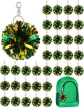 Cheer Pom Pom Keychain Pack - 40 Metallic Green Gold Pom Poms